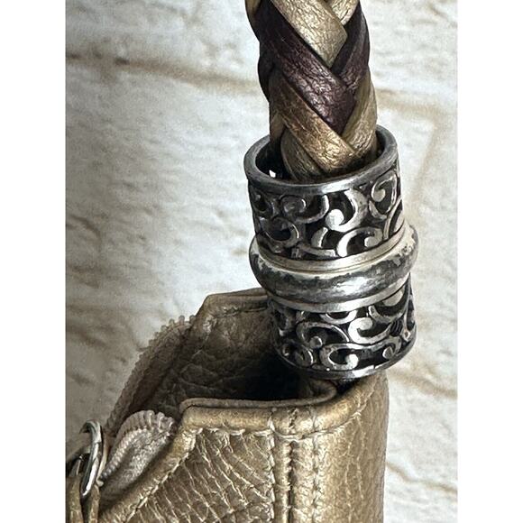 Brighton "Barbados" Gold Pebbled Leather Hobo Shoulder Bag with Braided Strap. - Picture 3 of 16